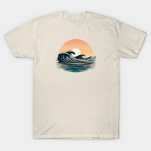 Sunset Wave Riding T-Shirt by JohnTy